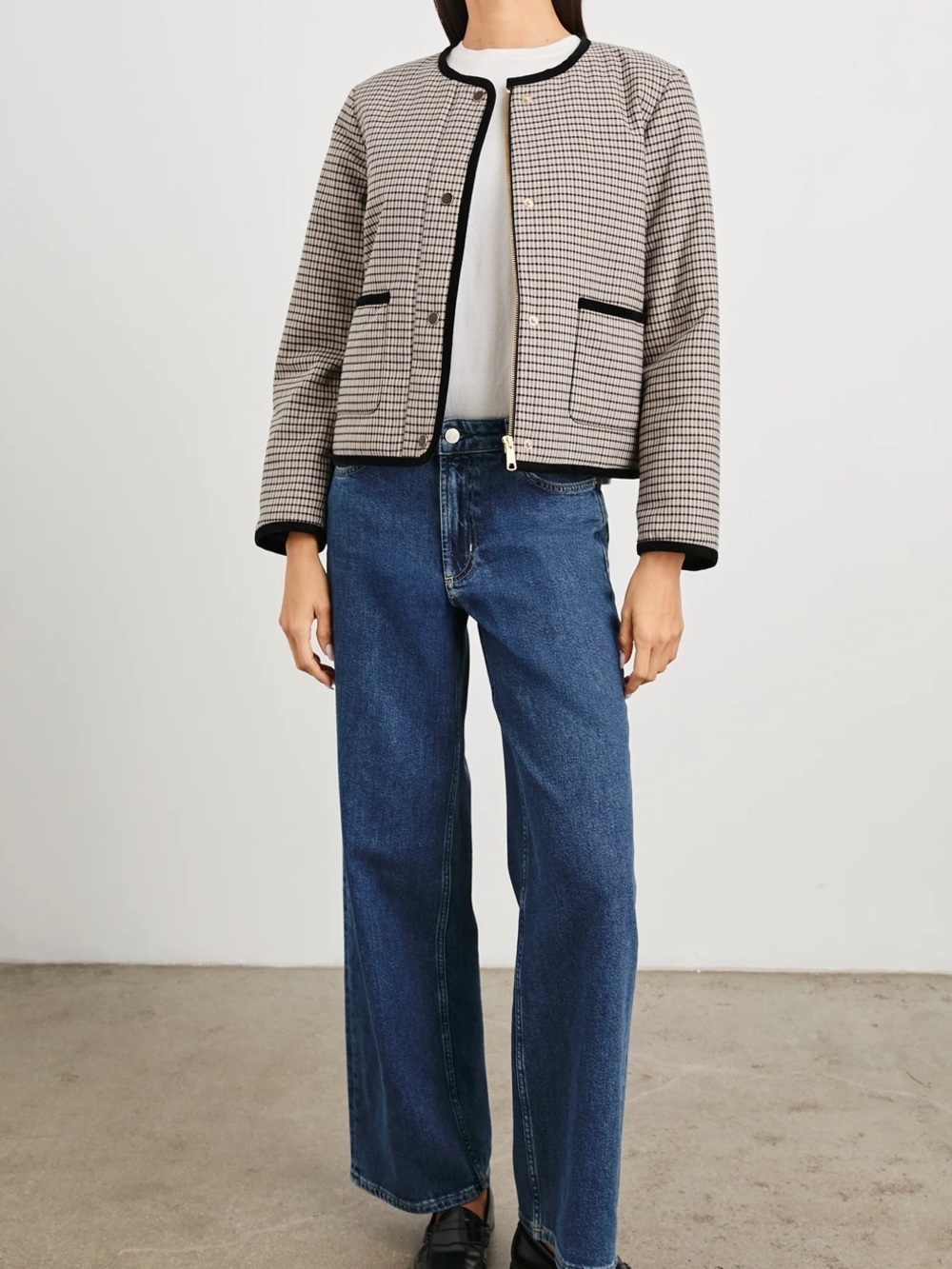 NWOT Rails Nota Jacket Ice Taupe Mini Checked Boxy Lady Jacket - Picture 9 of 11
